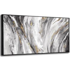 an abstract white and gold painting on canvas