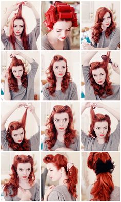 Retro hairstyling tutorial! So great paired with one of Roadtrip's vintage-inspired dresses! Retro Ponytail, Pinup Hair Tutorial, 40s Hairstyles, Ponytail Tutorial