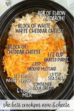 the ingredients for white cheddar cheese in a crock pot