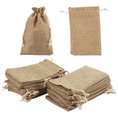 several pieces of burlock cloth in various sizes and colors, including one with a drawstring bag