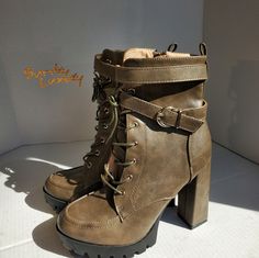 1" Platform With 4.5" Heel Faux Leather Belt Buckle Straps Zipper Sides Nwot Never Worn Boots High Heels, Leather High Heel Boots, Leather Belt Buckle, High Heeled Boots, Faux Leather Boots, Boots High, Faux Leather Belts, Leather High Heels, High Heel Boots