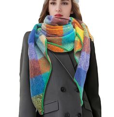 PRICES MAY VARY. Stylish Design: Features a fashion triangle shape with dimensions of 78.7x51.2x51.2 inches(200x130x130cm), perfect for winter wear. Material: Made from high-quality loop yarn, providing a soft and cozy feel. Lightweight Weighs about 8oz, offering warmth without being too heavy. Luxurious Plaid Colors: Features a sophisticated gradient design in various colors, adding a touch of elegance to any outfit. Shawls Suitable Site: The scarf is ideal as a shawl wrap for evening dresses o Shawl Knitting, Winter Wrap, Shawl Knitting Patterns, Gradient Design, Triangle Scarf, Long Winter, Warm Scarf, Shawl Wrap, Triangle Shape