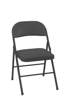 a black folding chair on a white background