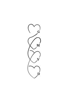 two hearts with the letter g and m in each other's letters on a white background