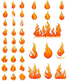 a set of fire flames with different shapes and sizes