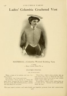 an old book with the title ladies'columbia crocheted vest written in black and white