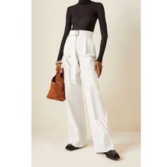 Nebbia Cotton-Blend Wide-Leg Pants Maxmara Nebbia Trouser New With Tags Size 2 Off-White About The Brand - Feminine And Sophisticated Pieces With An Undeniable Italian Influence. Nebbia Trouser In Off-White With Pleated Leg, Dual Front Angled Pockets, Dual Side Cargo Pockets, And Belted Waist Zip Fly With Button And Slide Tab Closure Unfinished Hem For Easy Tailoring 94% Cotton, 6% Elastane Machine Wash Made In Italy Measurements Waist 13.5” Hips 19” Inseam 36” Elegant White Wide Leg Pants With Belt Loops, Luxury White Wide-leg Bottoms, Luxury White Wide Leg Bottoms, White Full-length Wide Leg Office Pants, Luxury White Workwear Pants, White Full Length Wide Leg Pants For Office, White Wide Leg Full Length Pants For Office, Luxury White Pants For Workwear, Driving Shoes Women