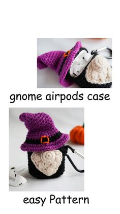 crocheted halloween hats with text that reads gnomes airports case easy pattern