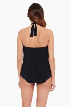 Underwire Bra Support Full Straight Back Draped Cowl-Neck Design Halter Tie Closure High-Low Hem For Added Bottom Coverage Pair With A Coordinating Magicsuit Swim Bottom Model Is 5'10" And Wearing A Size 8 95% Polyester, 5% LYCRA® Spandex Shaping Swim Bottoms Sold Separately | Magicsuit Women's Sophie Tankini Top DD-Cup in Black, Size 14DD, Polyester/Spandex/Lycra Swim Style, Underwire Tankini Tops, Black Tankini, Bra Size Charts, High Waisted Swim, Black Swimwear, 10 Seconds, Swim Fashion, Tankini Swimsuits