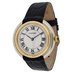 Introduction: This Vintage Cartier Paris Vendome watch is the extra large size, and measures 34mm; circa 1973-1976. The watch is made in 18 Karat yellow and white gold. The watch is fitted with an 17-jewel manual wind movement. The watch has a black strap and 18K Cartier vintage 18K Cartier Buckle. The watch is Triple Signed: Dial, Case, Movement. Additionally, the watch comes with a one year movement guarantee. Specifications: Movement: Manual wind (pre Quartz) 17 jewels Year: Early 1970's Condition: Excellent, some signs of wear and use but overall 95+ points Essay: This rare model is such a classic that anyone would recognize it and appreciate it. It is like most of the early vintage Cartier collection it's emphasizes it's understated elegance. Vintage Cartier Watch, Cartier Collection, Cartier Vintage, Wind Movement, Cartier Watch, Black Watch, Vintage Cartier, Luxury Watches, Cartier