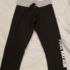 These Are Bnwot. Black With Grey Waist And White Lettering. Size Xs. Draw String At Waist. No Pockets. Fitted Black Sweatpants With Letter Print, Fitted Black Joggers For Spring, Black Letter Print Workout Pants, Yoga Pant, Pink Victoria Secret, Secret Pants, Vs Pink, Victoria Secret, Yoga Pants