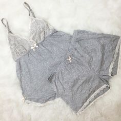 Anastasia Set. Beautiful Gray Pajama Set With Lace Details Lacy Pajama Set, Fall Pajama Set, Cute Pajamas Sets, Cute Outfits To Sleep In, Cute Pajamas For Women Winter, 2000s Pajamas Aesthetic, Vintage Babydoll Pajamas, Vintage Pajama Set, Cute Aesthetic Pajamas