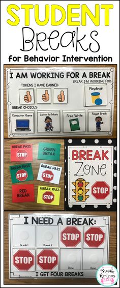 the student breaks for behavior instruction is shown in this set of posters with instructions to help students