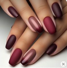 Matte Fall Nail Colors, Matte Berry Nails, Wine Matte Nails, Fall Maroon Nails Design, Thanksgiving Nails Matte, Fall Nail Designs Purple, Half Matte Nails, Fall Nails Mauve, Plum Gel Nails