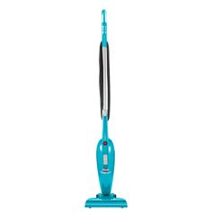 a blue and silver vacuum on a white background