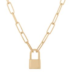 Lock Necklace with Paper Clip Chain in Vermeil 14K Yellow Gold (20 in) | Shane Co. Lock Pendent Necklace, Luxury Square Pendant Necklace With Cable Chain, Luxury Paperclip Chain Pendant Jewelry, Paperclip Bracelet, Lock Pendant, Lock Necklace, Chain Design, Paper Clip, Link Chain