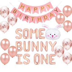 some bunny is one birthday decorations and balloons