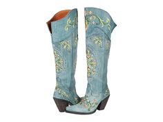 Dan Post Flower Child - Women's Boots : Turquoise : Please click for Dan Post heel slip information. Please click for Dan Post Soft Strike Comfort System information. Get ready to bloom this season with the beautiful Dan Post Flower Child knee-high boots! Rich leather upper. Shaft features intricately embroidered floral detailing. Full leather lining. Ultimate Flex Insole features genuine Poron insole cushioning with microbial features to reduce foot odor and reduces step shock. Three-part insol Western Turquoise Boots For Spring, Turquoise Western Boots For Spring, Knee High Boots Outfit, Dan Post Boots, High Boots Outfit, Country Style Outfits, Dan Post, Knee High Heels, Western Store