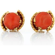 1970's 18K Yellow Gold Round Coral Earrings Coral Design, Coral Earrings, Coral Stone, Yellow Gold Setting, Tennis Necklace, Style And Grace, Tropical Beach, Gold Set, Estate Jewelry