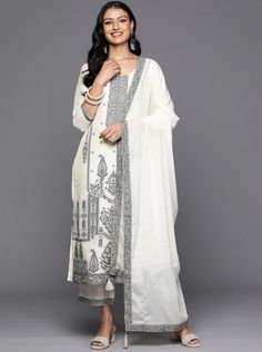 * Off-White Woven Design Kurta With Trousers & Dupatta Pakistani Salwar Kameez / Indian Wedding Dress / Plus Size Cotton Dress Traditional Indian Wear / Salwar Kameez Dupatta / Kurti Palazzo Set / Hand Embroidery kurta * Off white woven design Kurta with Trousers with dupatta * Kurta design:- * Woven design * Straight shape * Regular style * Scoop neck, three-quarter regular sleeves * 2 pockets * Calf length with straight hem * Silk blend fabric * Trousers design:- * Solid Trousers * Elasticated White Chanderi Palazzo Set For Festive, Off-white Churidar With Straight Kurta, White Chanderi Palazzo Set For Festive Occasion, White Chanderi Palazzo Set For Diwali, Festive White Chanderi Palazzo Set, Elegant Off White Salwar Kameez For Navratri, Diwali White Chanderi Palazzo Set, Festive Bollywood Style Off White Palazzo Set, Off White Dress With Mirror Work For Diwali