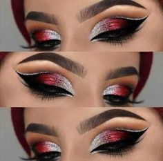 Red Black And Silver Makeup, Weirdo Palette Looks, Lisa Makeup, Makeup Ideas Aesthetic, Makeup Aesthetic Ideas, Makeup Bag Aesthetic, Makeup Products Aesthetic, Drawing Makeup, Theater Makeup