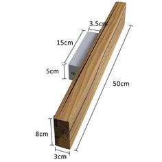 the width of a wooden door handle with measurements for each section and length on it