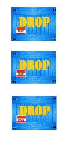 two license plates with the words drop and fragile in yellow letters on blue wood planks