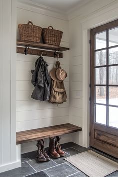 the entryway is clean and ready to be used as a mudroom for shoes