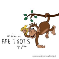 a cartoon monkey hanging from a tree branch with the words ape trots on it