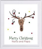 a christmas card with an image of a reindeer's head and the words merry christmas nana and papa