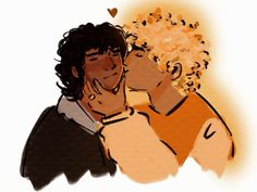 two people with curly hair are kissing each other