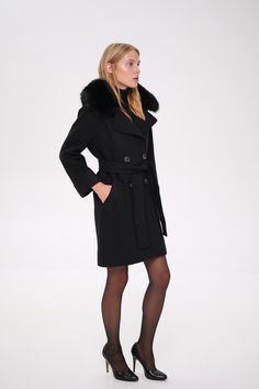 Description: A timeless wardrobe staple, this cashmere/wool coat exudes luxe sophistication. Plush genuine fur trim and classic fit - perfect fresh addition to new season's wardrobe. Product Details: Outer Fabric: 64% Cashmere, 33% Wool, 3% Elastane Genuine Polar fox fur (dyed) Please note: product color may slightly vary due to photographic lighting sources or your monitor settings. Each garment with natural fur will have slightly different color tone. Fur is detachable Lined for comfort with l Elegant Wool Fur Coat With Faux Fur Lining, Elegant Long Sleeve Wool Coat With Faux Fur Lining, Elegant Wool Outerwear With Faux Fur Lining, Elegant Wool Coat With Faux Fur Lining For Winter, Formal Wool Coat With Faux Fur Trim, Elegant Fitted Wool Coat With Faux Fur Trim, Luxury Wool Outerwear With Faux Fur Trim, Classic Winter Wool Coat With Faux Fur Trim, Long Wool Coat With Faux Fur Trim For Work