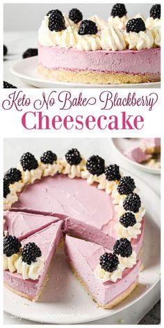 no bake blackberry cheesecake with blackberries on top