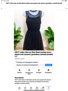 an image of a woman's black dress on the internet page, with text below it