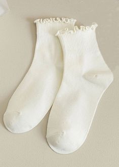 Ankle length socks with a frilly top for a little added flare to any outfit! One Size. 100% Cotton. Ruffle Ankle Socks, Ankle Length Socks, Frilly Top, Frilly Socks, Ruffled Socks, Ruffle Design, Sock Game, Knit Bottom, White Socks