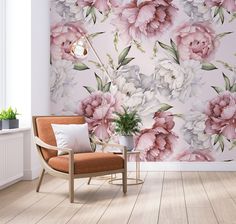 a floral wallpaper with pink and white flowers