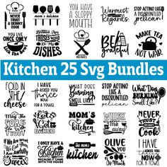 the kitchen svg bundle includes 25 different font styles