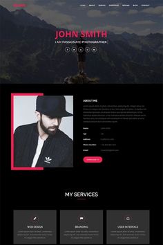 the website design for john smith is shown in black, red and grey colors scheme