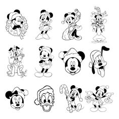 mickey mouse and other disney characters in black and white coloring pages, with different expressions