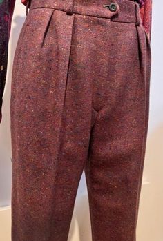 MISSONI Wool tweed trousers from the 1980's.  Vintage. Beautiful tweed high waisted pleats . Size 42 Italian, Small - Medium. Made in Italy. Colour - Lavender with fleck. Very good vintage condition. Vintage Wool Pants For Fall, Vintage Wool Pants For Formal Occasions, Loose Tweed Pants, Tailored Vintage Wool Tweed Jacket, Fitted Vintage Wool Pants, Mens Dress Trousers, Mens Wool Trousers, Beaded Jumpsuit, Maroon Pants