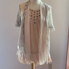 Beautiful Bohemian Style Cream Colored Long Top. Pretty Angel Brand. Polyester Opaque Under Layer With Sheer And Lace Over-Layers. Very Pretty, To Wear With Leggings Or Jeans. Tags Removed But Never Worn. Will Fit Up To 36” Bust, Length 30” From Shoulder Seam Bohemian Sleeveless Blouse For Brunch, Fitted Summer Blouse For Layering, Fitted Blouse For Summer Layering, Bohemian Lace Blouse For Day Out, Spring Bohemian Fitted Blouse, Fitted Bohemian Blouse For Brunch, Bohemian Short Sleeve Blouse For Layering, Beige Bohemian Blouse For Party, Bohemian Beige Blouse For Party