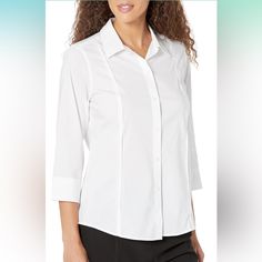 Foxcroft Women's Terri 3/4 Sleeve Stretch Solid Blouse Non-Iron White New With Tags Size 22 Classic Half Sleeve Office Blouse, Classic Half Sleeve Blouse For Work, 3/4 Sleeve Blouse For Workwear, Elegant Half Sleeve Blouse For Daywear, Elegant Half Sleeve Relaxed Fit Blouse, Fitted Half Sleeve Shirt For Formal Occasions, Elegant Half Sleeve Office Shirt, 3/4 Sleeve Relaxed Fit Blouse For Work, Relaxed Fit 3/4 Sleeve Blouse For Work