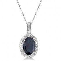 Oval Blue Sapphire & Diamond Pendant Necklace 14k White Gold (0.55ct) Blue Sapphire Diamond Pendant, Sapphire Diamond Pendant, Diamond Heart Pendant Necklace, Original Vampire, Solitaire Pendant Necklace, Blue Sapphire Diamond, Sapphire Pendant, Heart Pendant Diamond, Solitaire Pendant