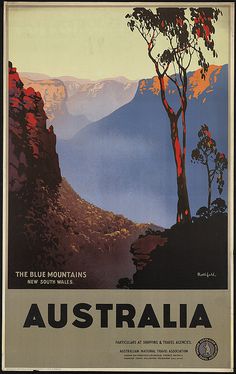 an old poster advertising the blue mountains in australia