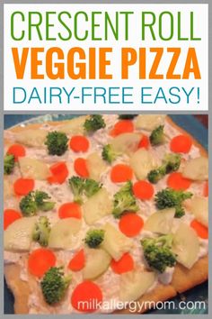 the cover of dairy - free cold veggie pizza with broccoli and carrots