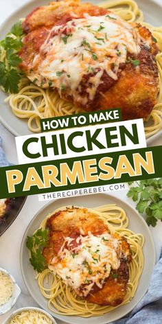 Learn how to make Chicken Parmesan! Crispy and juicy with marinara sauce and melted cheese, this boneless skinless chicken breast recipe is a perfect Valentine's Day dinner for two. Save this date night idea at home!