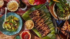 a table full of different types of food