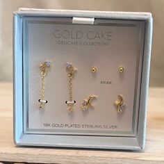 Brand New Item With Box Gold Cake Delicate Collection Three Earring Set -Studs/Hanging -18kt Gold Plated Sterling Silver -Color: Gold -Weight: 1oz (Before Any Packaging) Please Ask Any Questions. All Sales Are Final. Thank You For Checking Out My Listing! Cake Jewelry, Cake Earrings, Gold Cake, New Item, Secret Santa, Gold Plated Sterling Silver, Earings Piercings, Silver Color, Earring Set