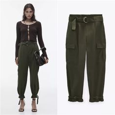 New Zara Straight Cargo Pants Size Xl Features Adjustable Waist, Comfort, Lightweight, Adjustable Ankle, Paperbag Waist, Cargo, Casual, Business, Travel Front Type Pleated Buckle Zipper Fit Regular Fabric Cotton, Polyester Leg Style Straight Style Cargo Tags: Boho Athleisure Festival Loungewear Streetwear Gorpcore Utility High-waist Parachute Pants For Fall, Utility High Waist Parachute Pants For Fall, High Waist Utility Parachute Pants For Fall, Fall Utility High-waist Parachute Pants, Green High Waist Parachute Pants With Belt Loops, Chic Green Cargo Pants For Fall, Trendy Fall Ankle-length Parachute Pants, Zara Tapered Leg Cargo Pants With Pockets, Chic Green Cargo Pants With Pockets