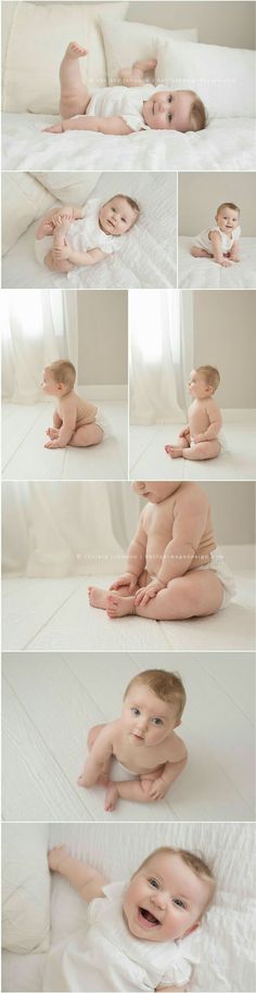 multiple images of baby laying on the bed